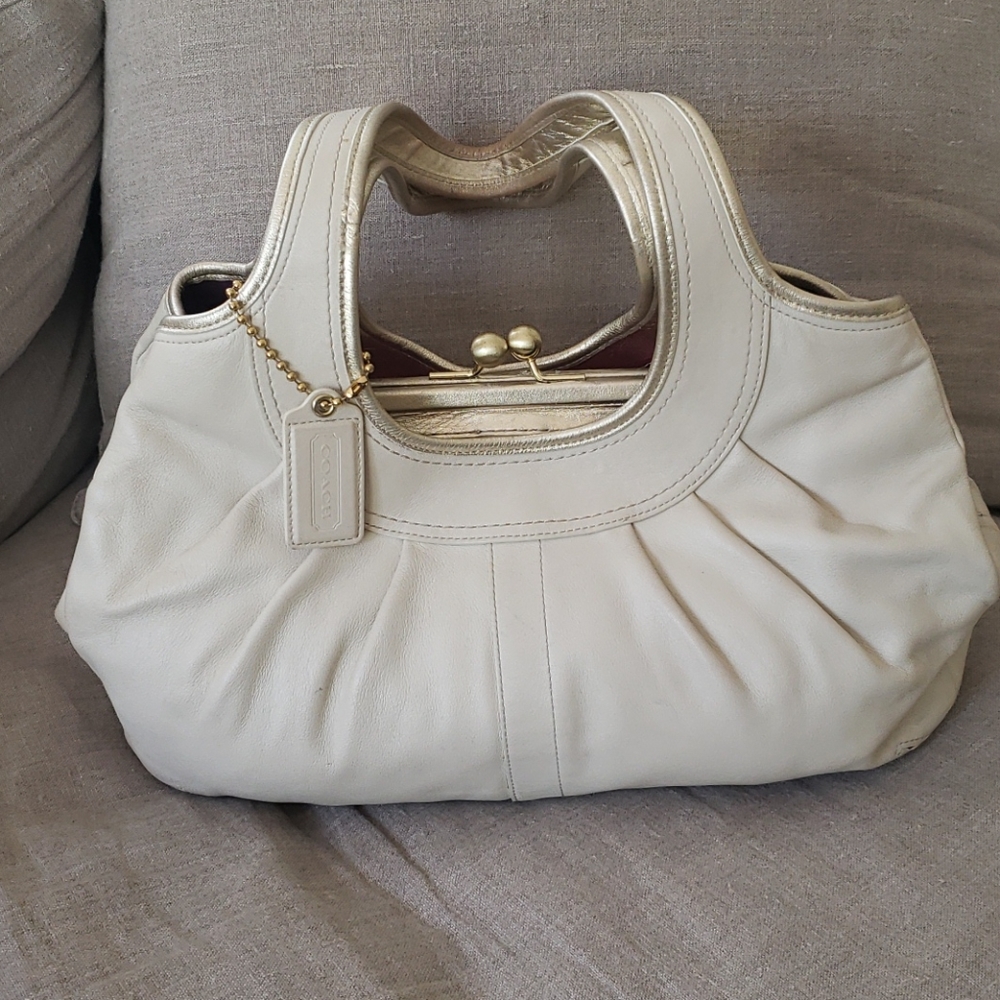 Coach bag, beige with gold trim